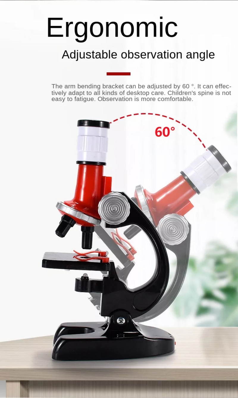 Kaasaskantav professionaalne bioloogiliste trinokulaarsete mikroskoopide komplekt 1200X Labori lastemikroskoop LED-valgustusega lastele teaduse jaoks