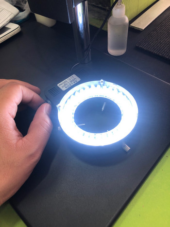 Бял микроскоп LED пръстен осветител Черна регулируема лампа LED кръгла светлина за тринокулярен стерео микроскоп с увеличение