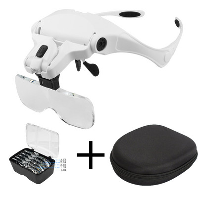 Didinamieji akiniai Skaitymui Šviečianti Lupa 1,0X 1,5X 2,0X 2,5X 3,5X 2 šviestuvai su reguliuojama galvute, apšviečiama lupa