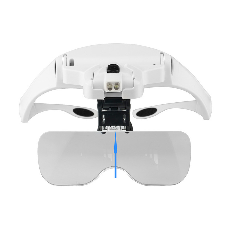 Didinamieji akiniai Skaitymui Šviečianti Lupa 1,0X 1,5X 2,0X 2,5X 3,5X 2 šviestuvai su reguliuojama galvute, apšviečiama lupa