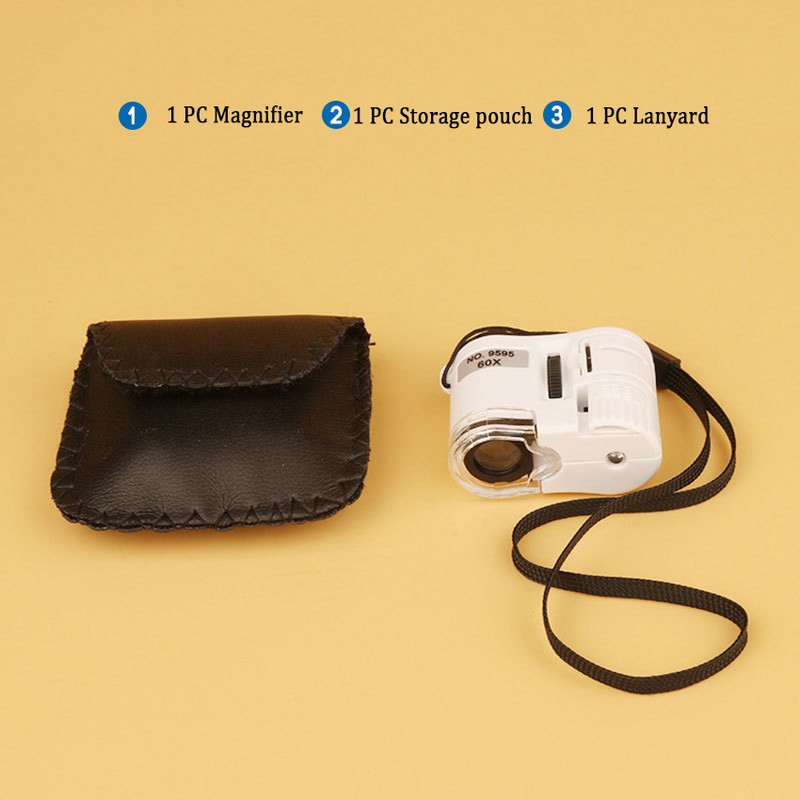 60X rokas palielināmais stikls mini kabatas mikroskops Lupa valūtas detektors juvelierizstrādājumu palielinātājs ar LED gaismu