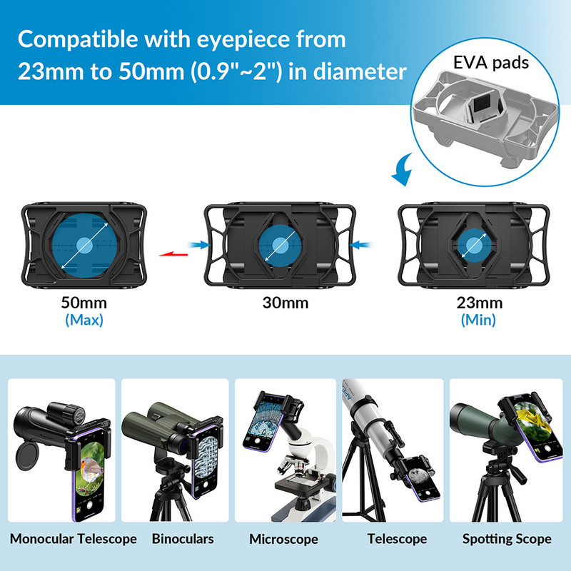 APEXEL binokliteleskoobi telefoniadapter nutitelefoni kinnitusklamber monoklitele Mikroskoopi astronoomiateleskoopide pistik