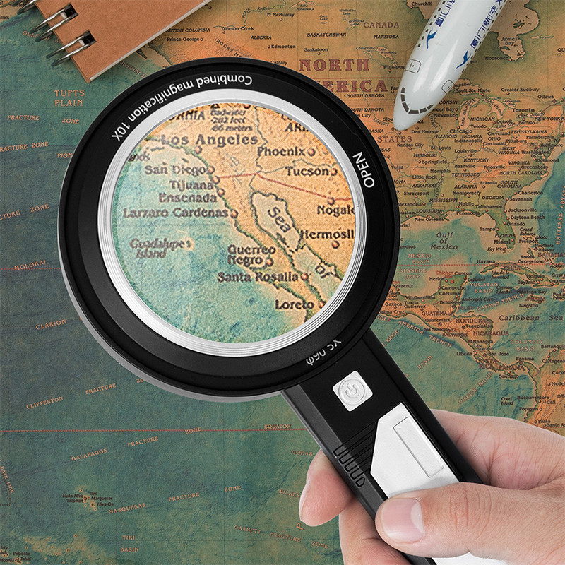 Apgaismots palielināmais stikls 5X 10X 15X rokas palielināms ar 8 LED gaismām, optiskā lēca apgaismots palielināms lasīšanas remontam