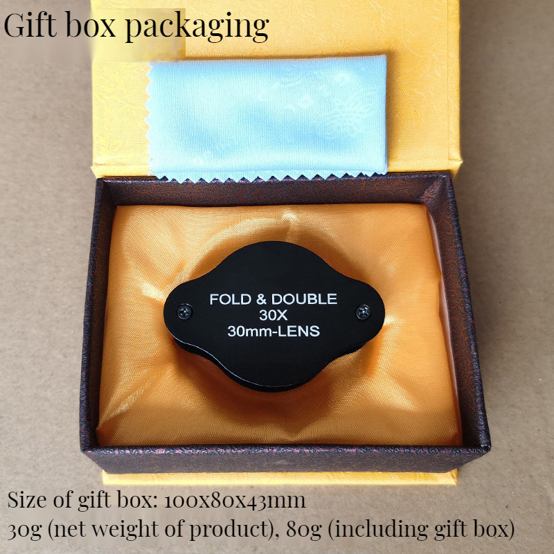 30 X salokāma juvelierizstrādājumu lupa 30 M optiskā stikla lēca porcelāna kolekcijas identifikācija, metāla pārnēsājams palielināmais stikls