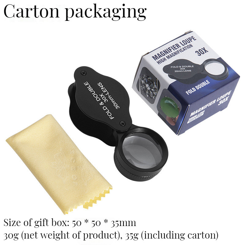 30 X salokāma juvelierizstrādājumu lupa 30 M optiskā stikla lēca porcelāna kolekcijas identifikācija, metāla pārnēsājams palielināmais stikls