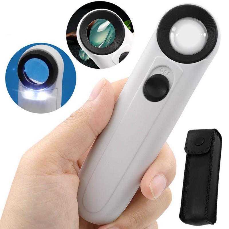 Φωτιζόμενος μεγεθυντικός φακός 40X φορητών μεγεθυντικών φακών με Εργαλείο επισκευής κοσμημάτων φωτός 2 LED για πλακέτες κυκλωμάτων γραμματοσήμων