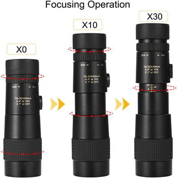 10-30x40 Zoom Monocular With Bak4 Prism Dual Focus High Power Compact αδιάβροχο τηλεσκόπιο Κατάλληλο για ενήλικες για πεζοπορία, κυνήγι, κάμπινγκ