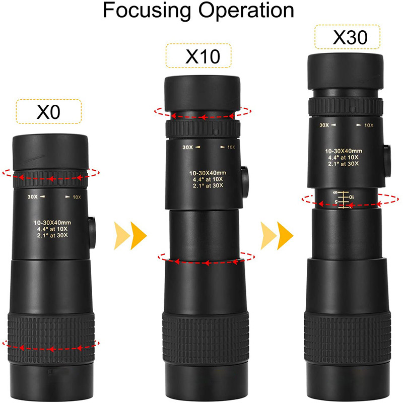 10-30x40 zoom monokulár Bak4 prizmával, kettős fókuszú, nagy teljesítményű kompakt vízálló teleszkóp Felnőtteknek való túrázáshoz Vadászat Kempingezéshez
