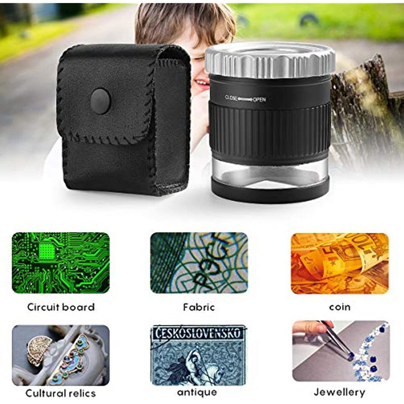 30X hengeres méretarányú nagyító LED UV fény nagyítóval, állítható fókuszú ékszernagyítóval Nyomtatóvászon nagyító Lupe
