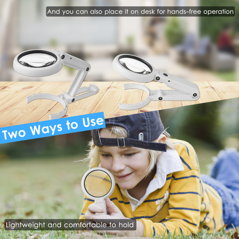 KKmoon 5X/10X rankinis stalinis didintuvas su LED šviesa ir stovu USB maitinamas šviečiantis didinamasis stiklas, skirtas laikrodžio kūrimui