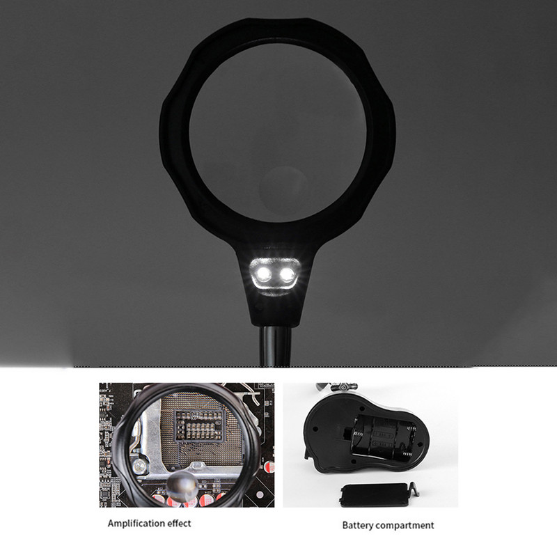 3,5/12x stolová lupa s LED svetelným objektívom, pomocná spona, lupa, lupa, nástroj na opravu spájkovacieho stojana z tretej ruky