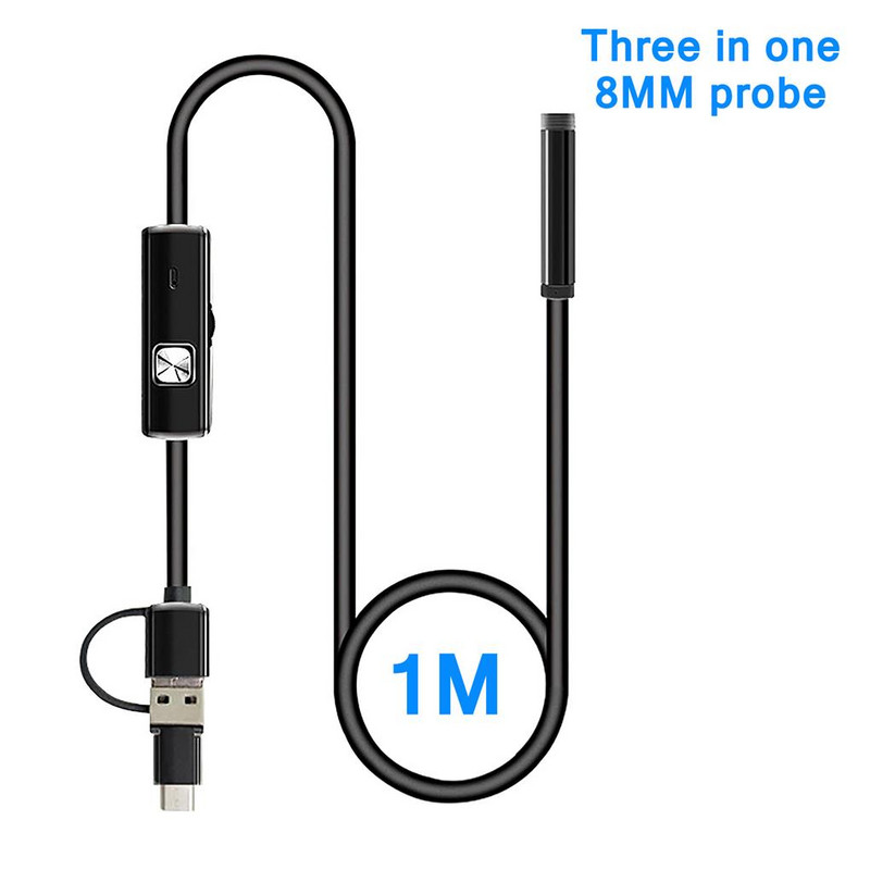 3 viename endoskopas IP67 8 mm zondo boreskopas, didelės skiriamosios gebos reguliuojamas mini endoskopo tikrinimo kamera planšetiniam kompiuteriui