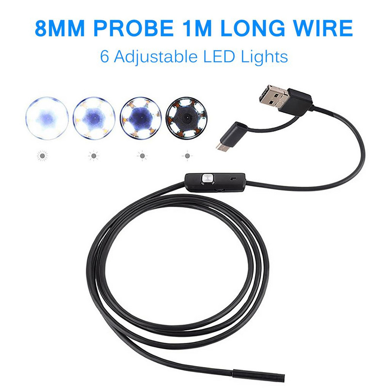 3 viename endoskopas IP67 8 mm zondo boreskopas, didelės skiriamosios gebos reguliuojamas mini endoskopo tikrinimo kamera planšetiniam kompiuteriui