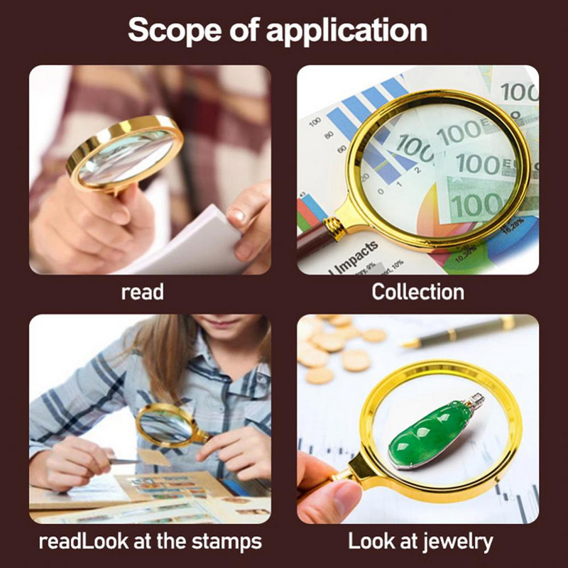 10X luup käeshoitav kaasaskantav suurendusklaasi luup raamatute lugemiseks ajalehtede ehteid jade antiikse hindamiseks