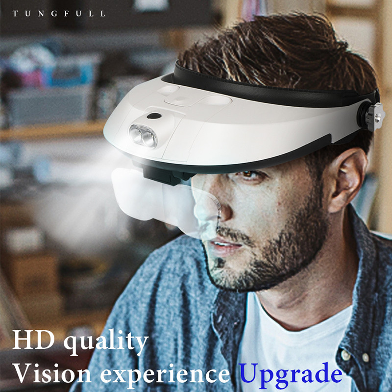 Galvas stīpas palielinātājs Daudzfunkcionāls izgaismots palielinātājs palielināmais stikls 1X 1,5X 2X 2,5X 3,5X galvas lupas lupas labošanas rīks