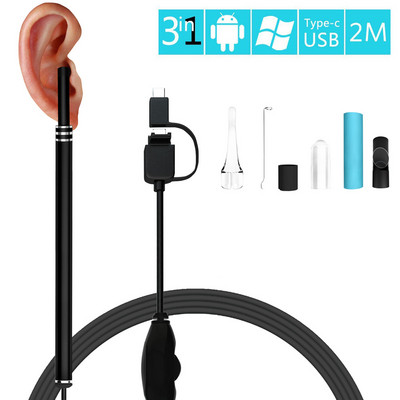 Ear Cleaning Endoscope 2 in1 USB HD Visual Ear Spoon 5,5mm Mini Camera Android PC Ear pick Otoscope Borescope Tool Health Care