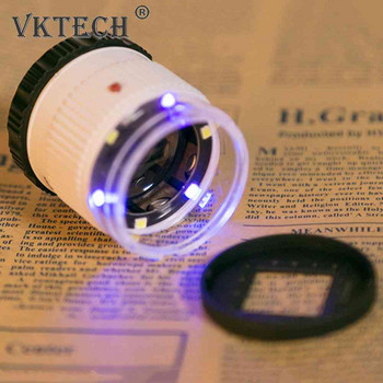 30X цилиндрична скала Увеличително стъкло Регулируема оптична стъклена лупа Фокална бижутерийна лупа LED UV светлина Лупа Lupe