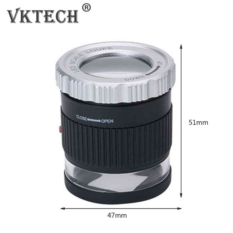 30X silindrilise skaalaga suurendusklaasiga reguleeritav optiline klaasist luup fookuskaugusega ehteluup LED UV-valgusega luup Lupe