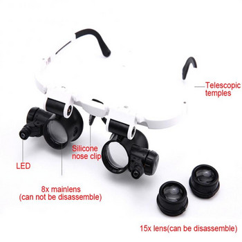 Монтирани на главата Мощни механични очила Микроскоп Бижутер Часовникар Аксесоари Ремонт Лупа за четене Лупа LED светлина