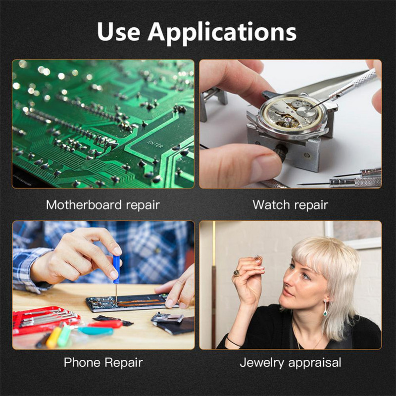 Fejre szerelhető, nagy teljesítményű mechanikus szemüvegek Mikroszkóp Ékszerész Órakészítő Tartozékok Javítás Olvasás Nagyító Nagyító LED lámpa