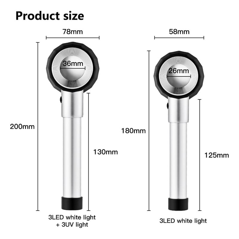 30-násobná ručná osvetlená lupa s lupou a UV svetlom, dermatoskop, optická lupa s jasným videním