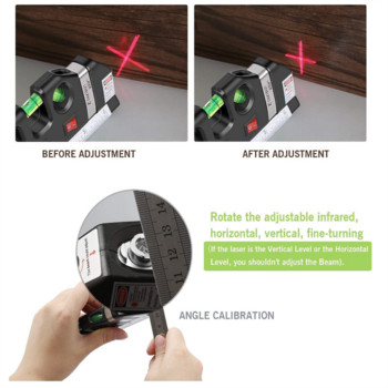 Laser Level Multipurpose Line Laser Leveler Tool Cross Line Lasers με τυπική ταινία μέτρησης 8FT 2,5M και μετρικούς χάρακες