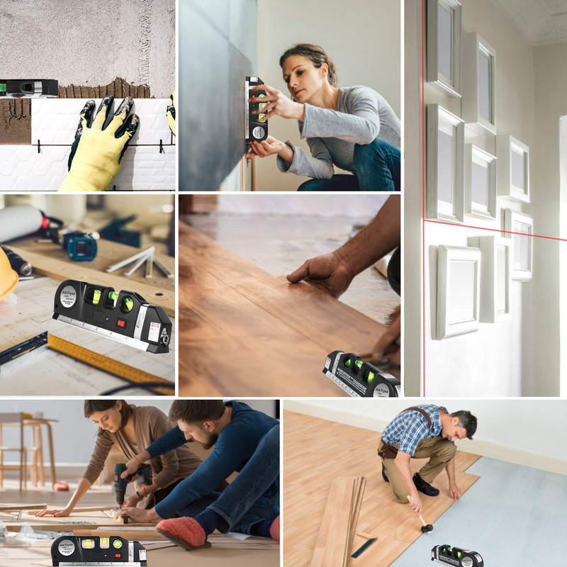 Daugiafunkcis didelio tikslumo lazerinio niveliavimo instrumentas Plieninė liniuotė Tiesios linijos lazerinis lygio lygintuvas vertikalios matavimo juostos