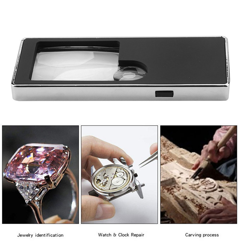 3X 10X LED mini lupa, štvorcová ultratenká lupa, UV svetlo na čítanie, identifikácia osvetlenej vreckovej ručnej lupy