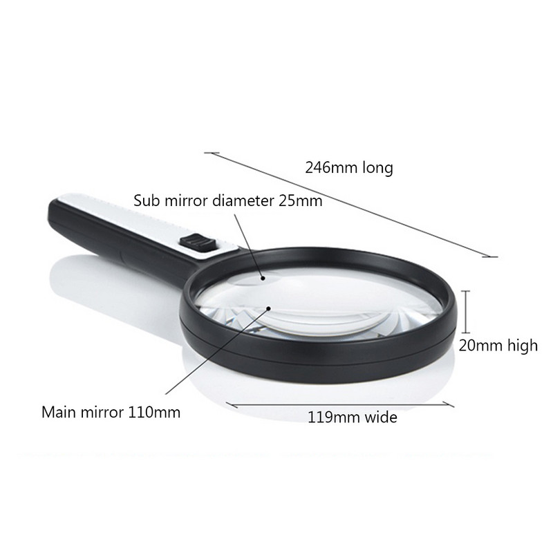 10x/20x ръчна лупа с 12 светодиодни светлини Лупа с осветена лупа за възрастни хора Четене Ремонт Лупа за проверка