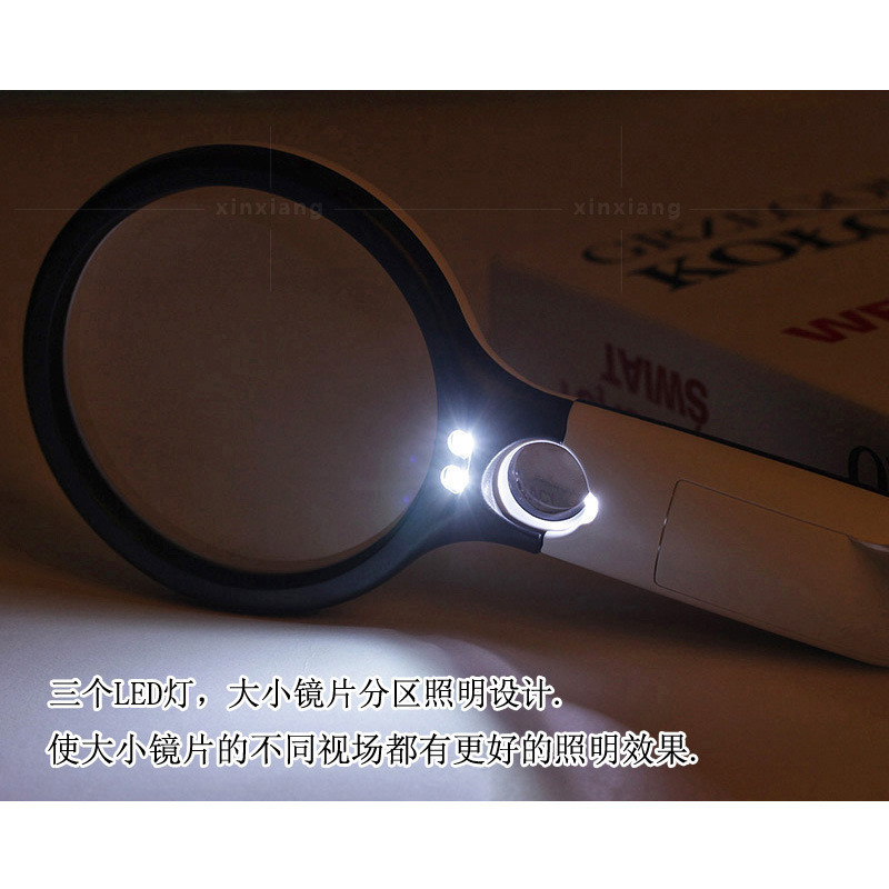 3 LED-valgustit 45-kordse suurendusklaasiga objektiiviga minitaskuga käeshoitav mikroskoop Ehete lugemiseks luup käeshoitavad luubid