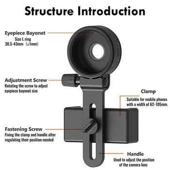 Βάση στήριξης βάσης προσαρμογέα κινητού τηλεφώνου γενικής χρήσης Διάμετρος προσοφθάλμιου φακού 22,5-43,5 mm για διόφθαλμο τηλεσκόπιο μονόφθαλμου εμβέλειας