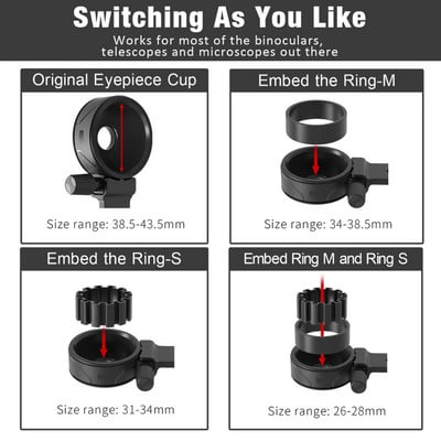 Βάση στήριξης βάσης προσαρμογέα κινητού τηλεφώνου γενικής χρήσης Διάμετρος προσοφθάλμιου φακού 22,5-43,5 mm για διόφθαλμο τηλεσκόπιο μονόφθαλμου εμβέλειας
