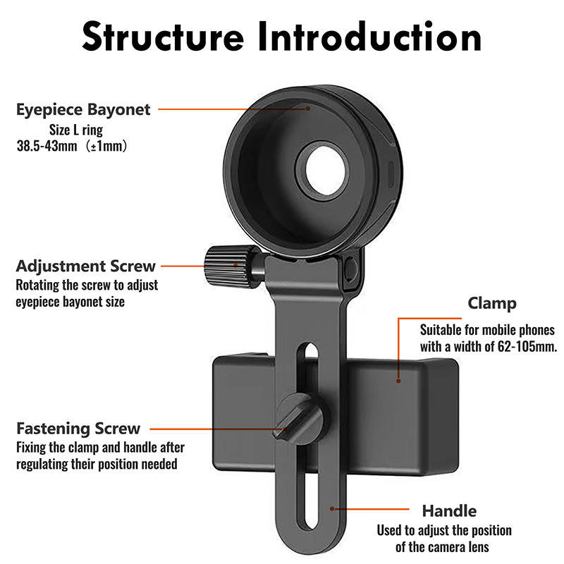 Βάση στήριξης βάσης προσαρμογέα κινητού τηλεφώνου γενικής χρήσης Διάμετρος προσοφθάλμιου φακού 22,5-43,5 mm για διόφθαλμο τηλεσκόπιο μονόφθαλμου εμβέλειας