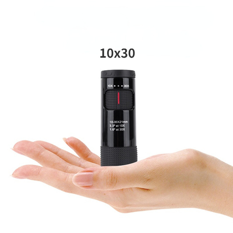 Oriģināls ceļojumu binoklis 10-30x21 HD elastīgs fokuss, lieljaudas mini monokulāra tālummaiņas teleskops kabatas ceļojumu medībām