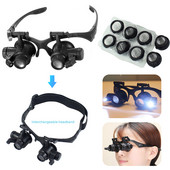 10X 15X 20X 25X LED palielināmo stiklu galvas valkāšana juvelieriem, pulksteņmeistaru remonts, valkājams juveliera pulksteņa pulksteņa palielinātājs