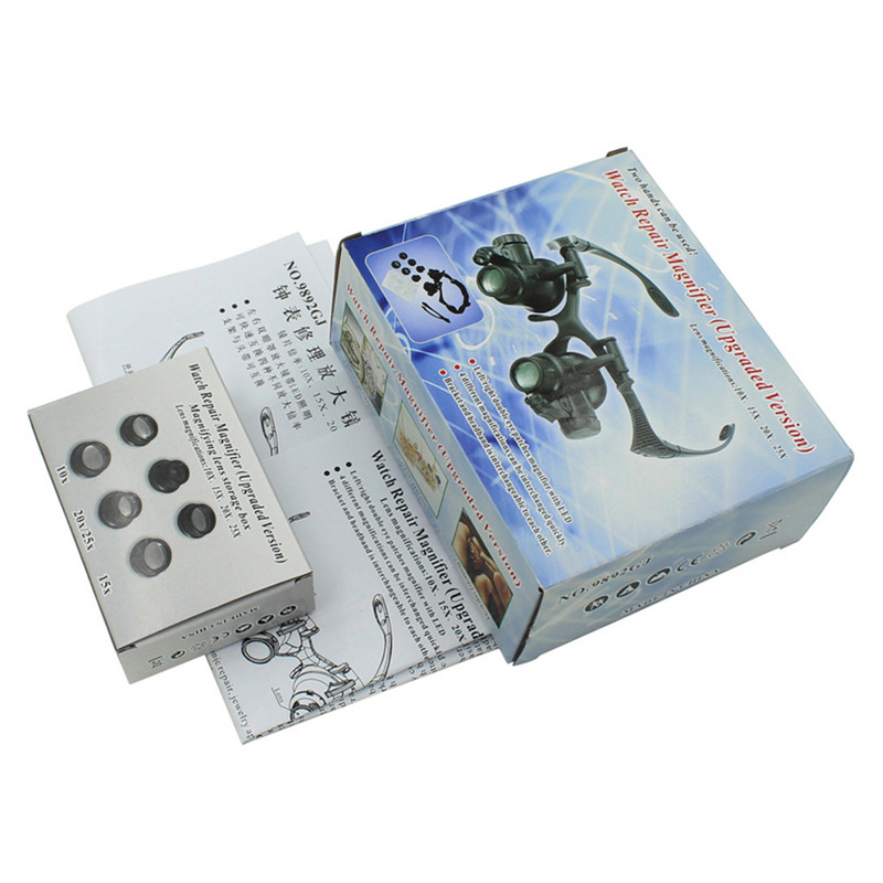 10X 15X 20X 25X LED palielināmo stiklu galvas valkāšana juvelieriem, pulksteņmeistaru remonts, valkājams juveliera pulksteņa pulksteņa palielinātājs