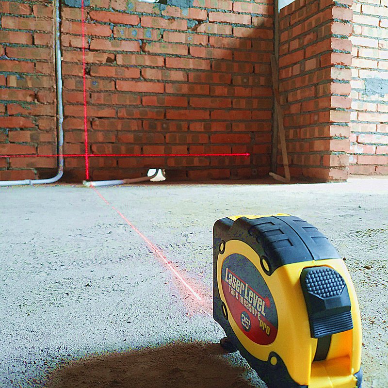 3 viename lazerinio lygio infraraudonųjų spindulių linijiniai lazeriai su 7,5 m matavimo juostos horizontu vertikalios lygintuvo burbuliukų liniuote, skirta „pasidaryk pats“ dekoravimo įrankiams