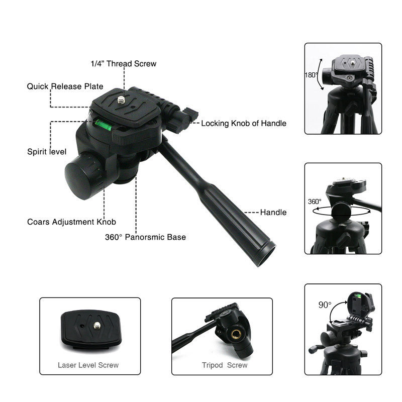 CLUBIONA Ρυθμιζόμενος προσαρμογέας κεφαλής κλίσης τριπόδου 1/4" ή 5/8" βάσης βάσης στήριξης κεφαλής γρήγορης απελευθέρωσης για κάμερα επιπέδου λέιζερ