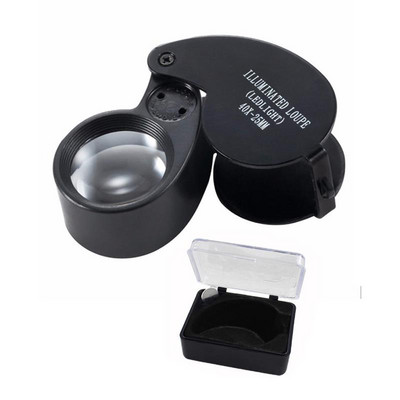 40X juvelyrų lupų sulankstomas didintuvas su LED šviesa Nešiojamas sulankstomas didinamasis stiklas, apšviestas didinamasis stiklas, monetų papuošalai