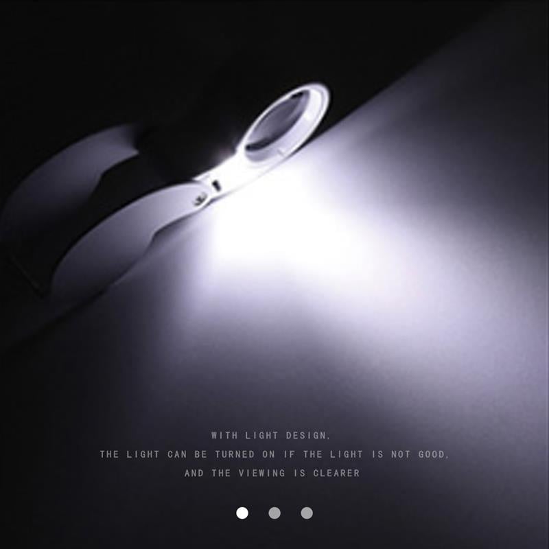 40X juvelyrų lupų sulankstomas didintuvas su LED šviesa Nešiojamas sulankstomas didinamasis stiklas, apšviestas didinamasis stiklas, monetų papuošalai