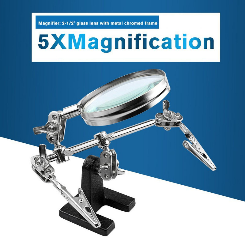 Abistav kolmanda käsitööriista jootmisalus 5-kordse keevitusklaasiga, 2 alligaatoriklambriga, 360 kraadi pööratav reguleeritav