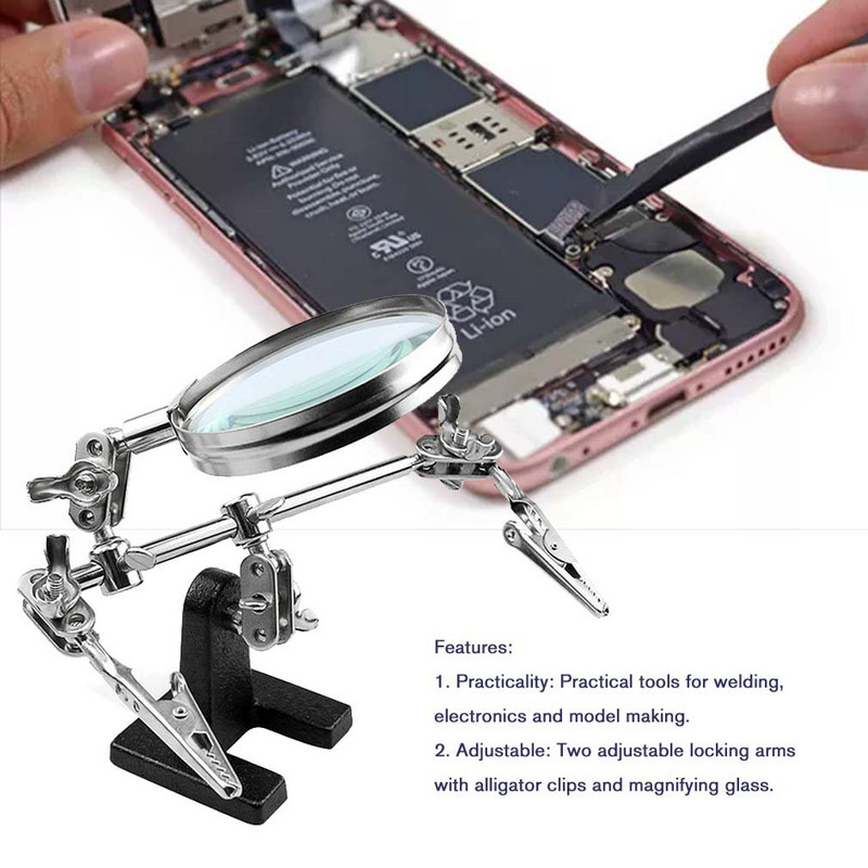 Abistav kolmanda käsitööriista jootmisalus 5-kordse keevitusklaasiga, 2 alligaatoriklambriga, 360 kraadi pööratav reguleeritav