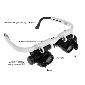 1*LED лупа Очила за носене на глава Лупа LED светлина Бижутерска лупа 4 групи Инструменти за заваряване на лещи Запояване