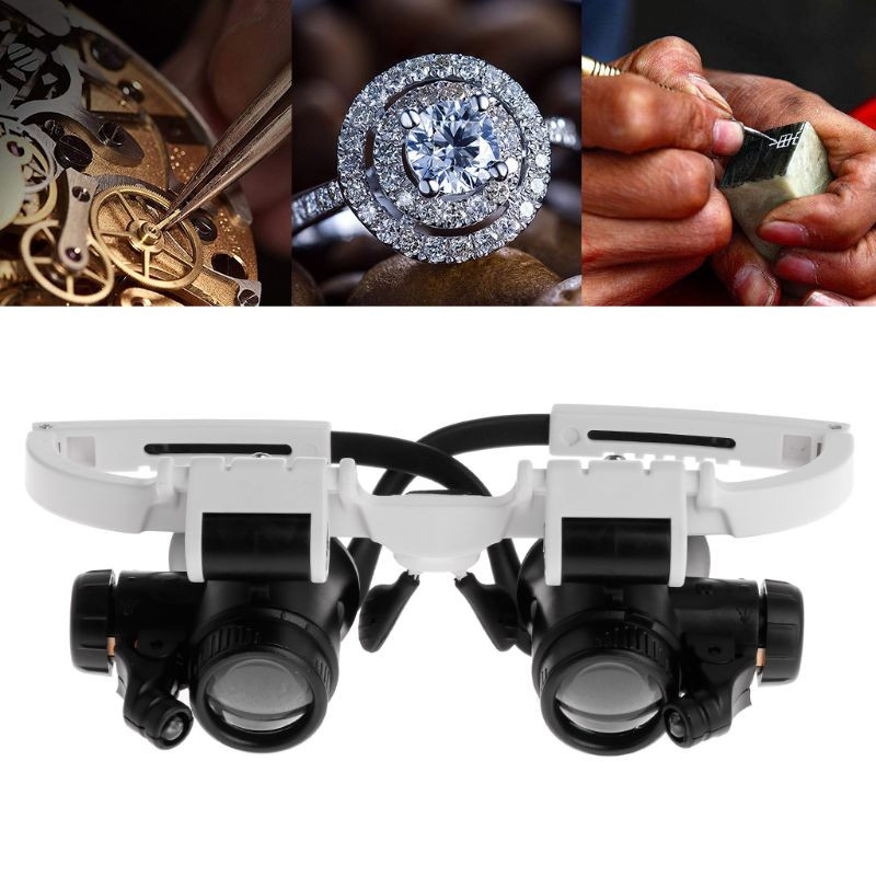 1*LED-s nagyító, fejet viselő szemüveg Nagyító LED-es fény ékszerész nagyító 4 csoport lencse hegesztő forrasztó szerszámok