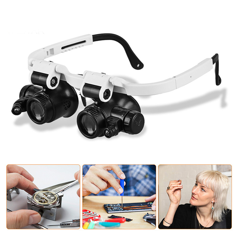1*LED-s nagyító, fejet viselő szemüveg Nagyító LED-es fény ékszerész nagyító 4 csoport lencse hegesztő forrasztó szerszámok