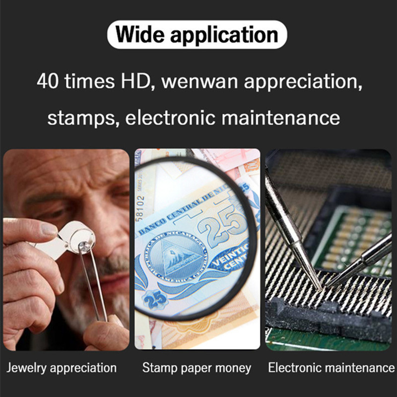 40X LED-es fényű nagyító nagyító kézi mikroszkóp nagyító világító lámpa áramköri lapokhoz fémjelek ékszerek