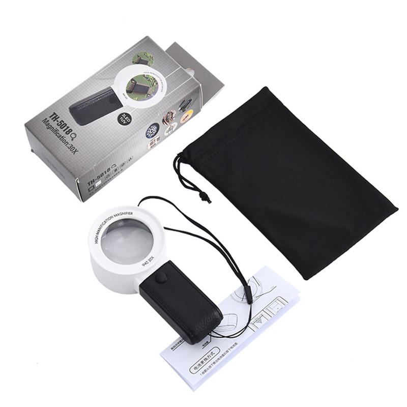 30x HD lupa s osvetlením a 4LED svetlami, lupy na čítanie, zväčšenie na kontrolu šperkov