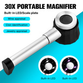 Suurendusklaas 30X Dermatoskoobi käepide Sujuv ja selge nägemine mõõteskaalaga 30X tüüp B Suurem nägemine UV-valgusega