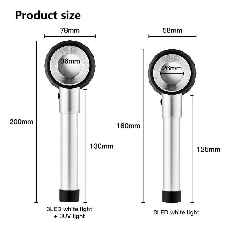 Suurendusklaas 30X Dermatoskoobi käepide Sujuv ja selge nägemine mõõteskaalaga 30X tüüp B Suurem nägemine UV-valgusega