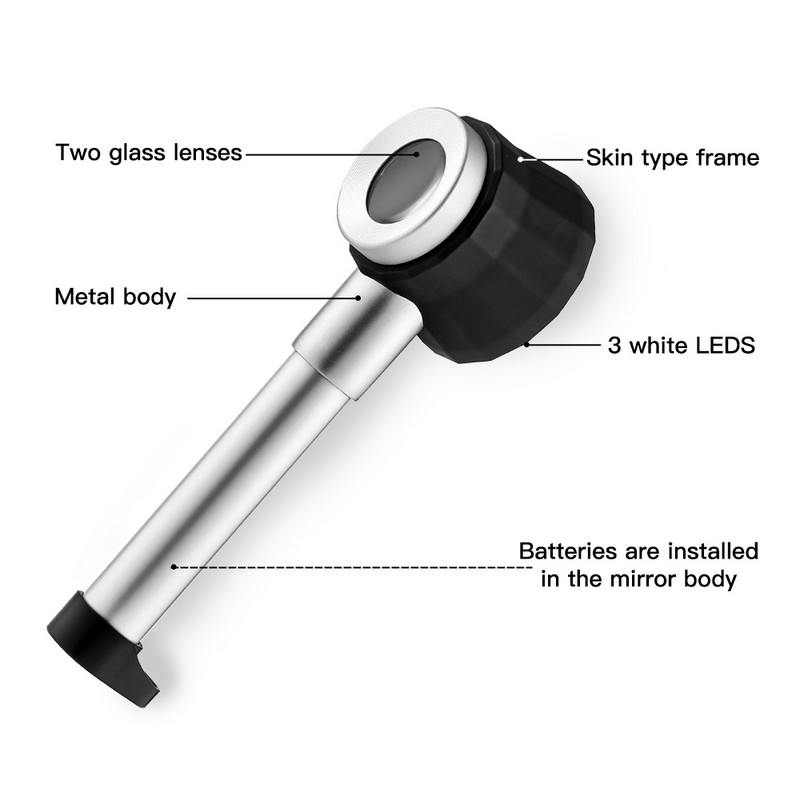 Suurendusklaas 30X Dermatoskoobi käepide Sujuv ja selge nägemine mõõteskaalaga 30X tüüp B Suurem nägemine UV-valgusega